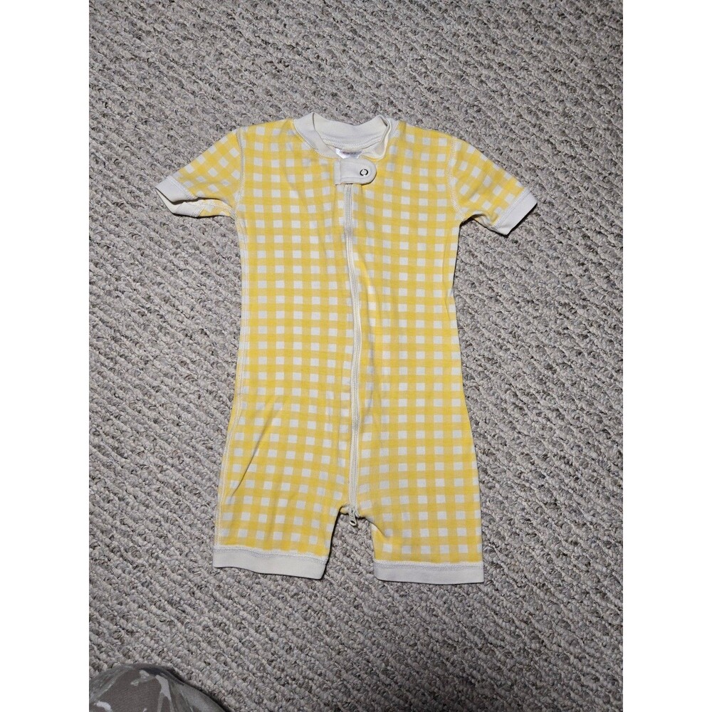 Hanna Andersson 2 Way Zip Shortie Sleeper pajamas Yellow Cream Checker Youth 3T